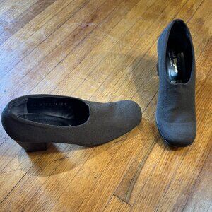 Classic Robert Clergerie Brown/Green Nylon or Satin Loafers with Med Heels